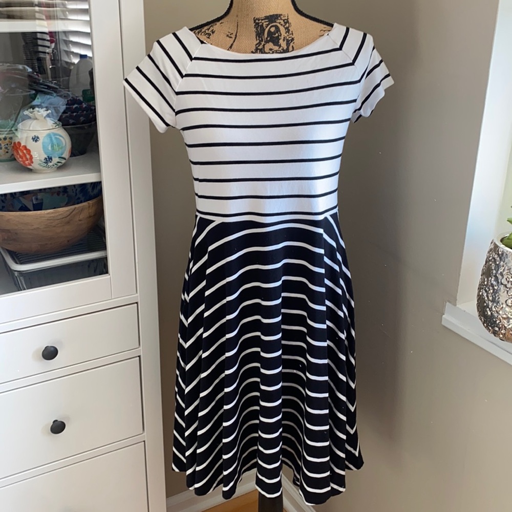 LOFT black and white stripe knit dress